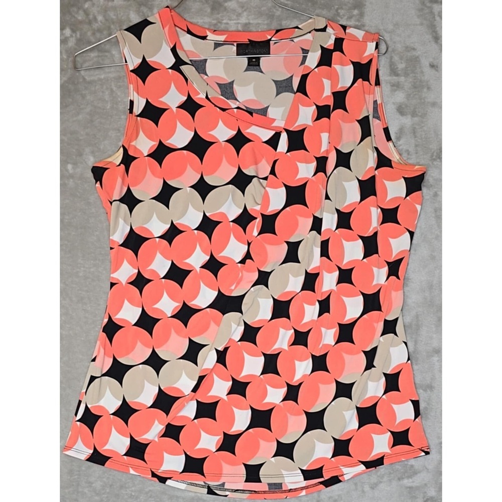 Worthington Shirt Women's M Pink Flattering Fit Flowy Geometric All Over Print